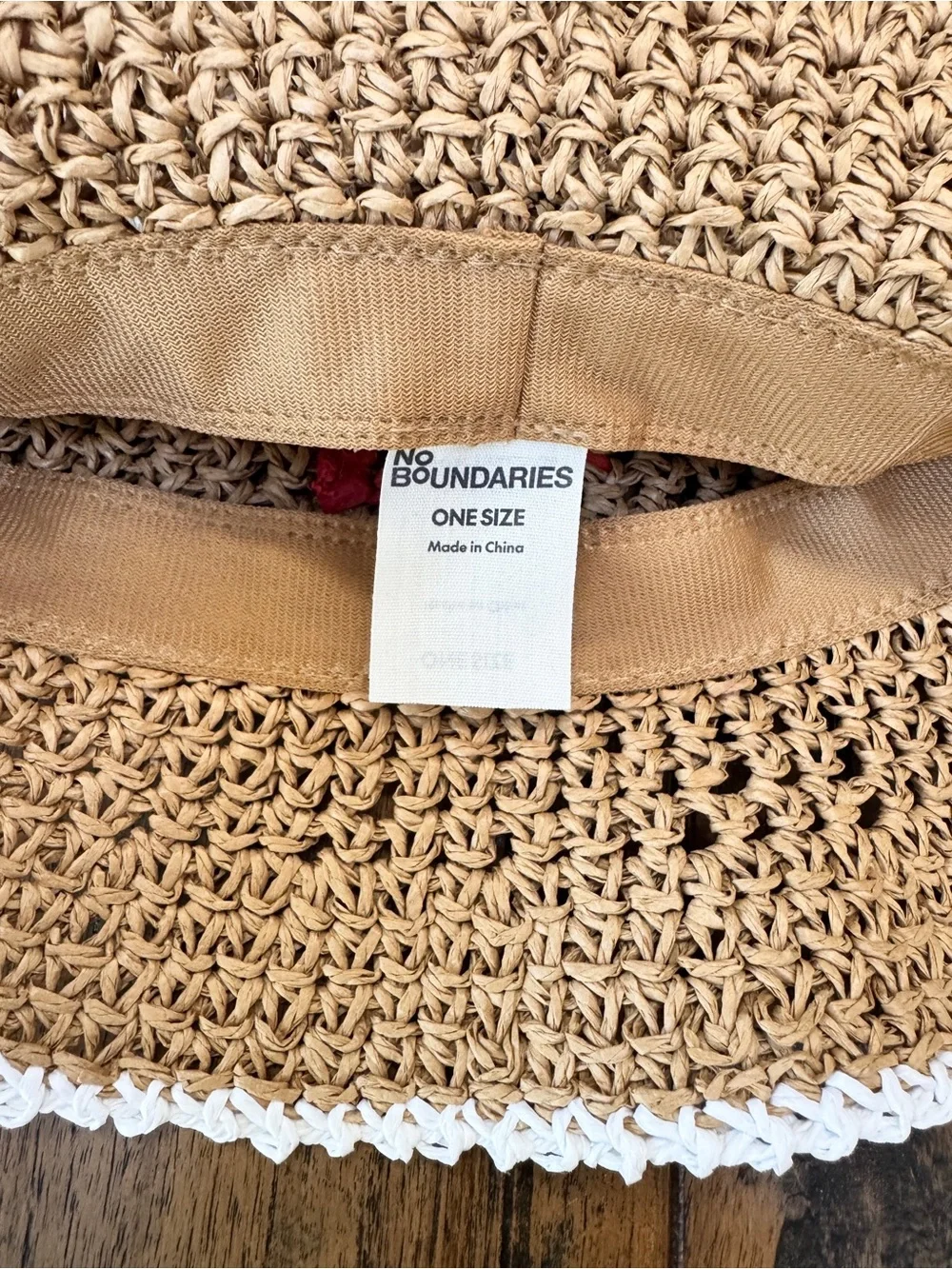 NWT No Boundaries Coastal Chic Red Lobster Woven Straw Bucket Hat White Trim OS